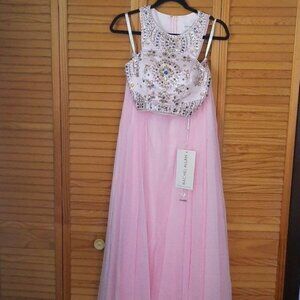Rachel Allen NWT Piece High Neck Racerback Beaded Crop Top Chiffon Skirt Size 2
